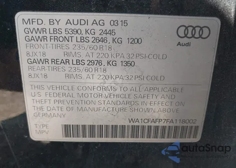 2015 Audi Q5 2.0T Premium from USA, damaged, VIN WA1CFAFP7FA118002
